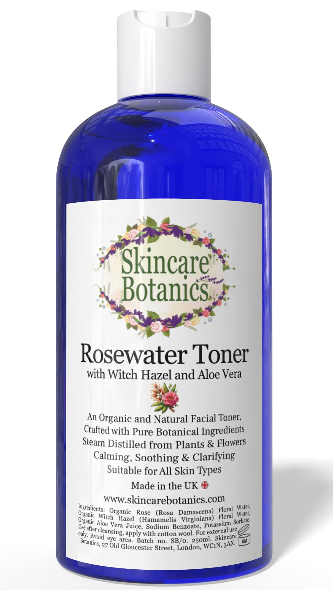 Rosewater, Witch Hazel & Aloe Vera Facial Toner | Calming, Soothing & Clarifying | 250ml