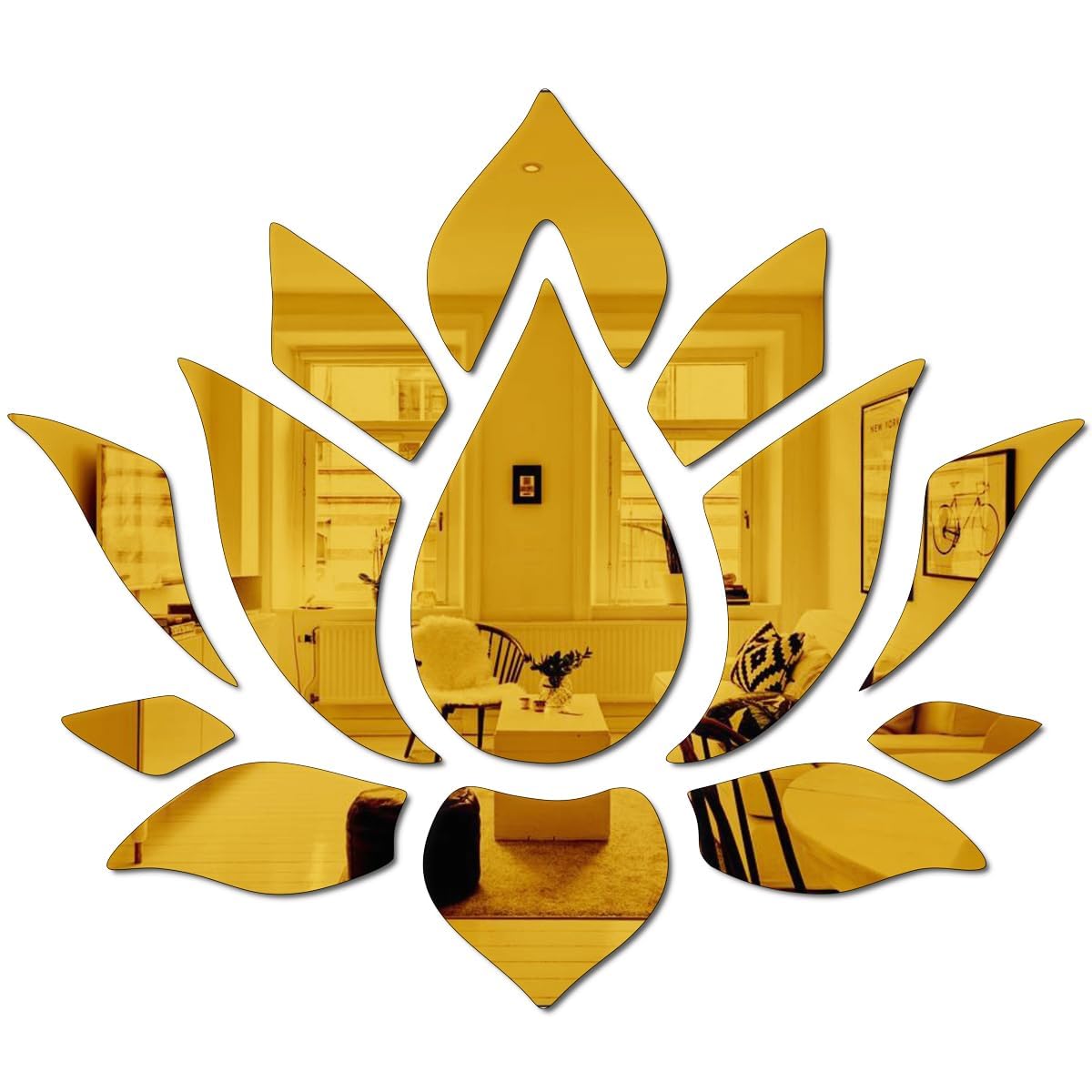Chote Mote Seller - Big Lotus Gold (Pack of 2) Mirror Stickers for Wall, Acrylic Mirror, Wall Mirror, 3D Stickers, Wall Stickers for Room Hall Home and Office Flower Wall Sticker.