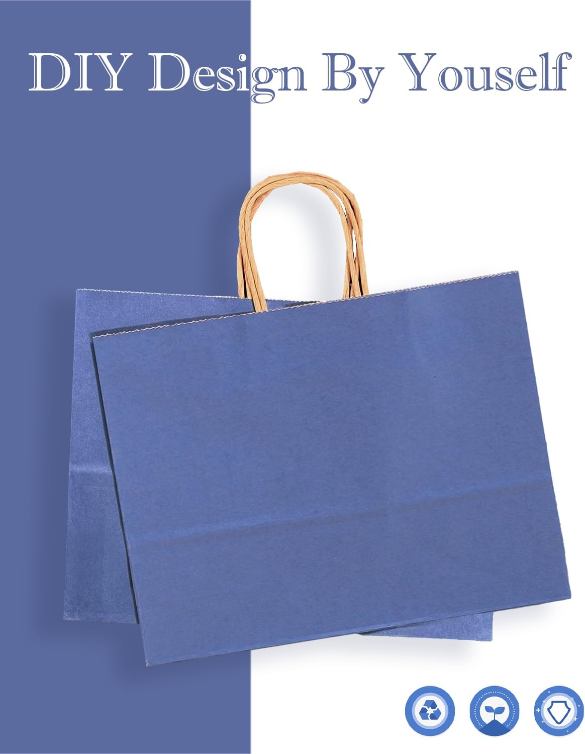 qiqee 100PCS Large Gift Bag with Handles Bulk 13x4.5x10 Gift Bags Kraft Deep Blue Multiple Uses (32x11x25cm,Wide Large)