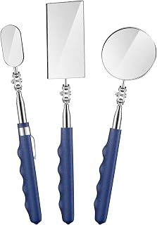 Copkim 3-Pack Telescoping Inspection Mirrors - Stainless Steel Extendable Mechanic Tools (50/50/25mm Square, Round, Oval) for Technicians