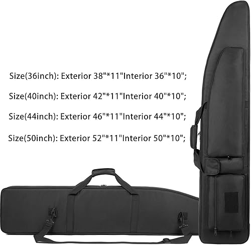 Miniatura 5 de MARITTON Estuche doble para rifles, 36, 40, 44, 50 pulgadas, funda suave para escopeta con múltiples bolsas para cargadores y bolsas de accesorios.