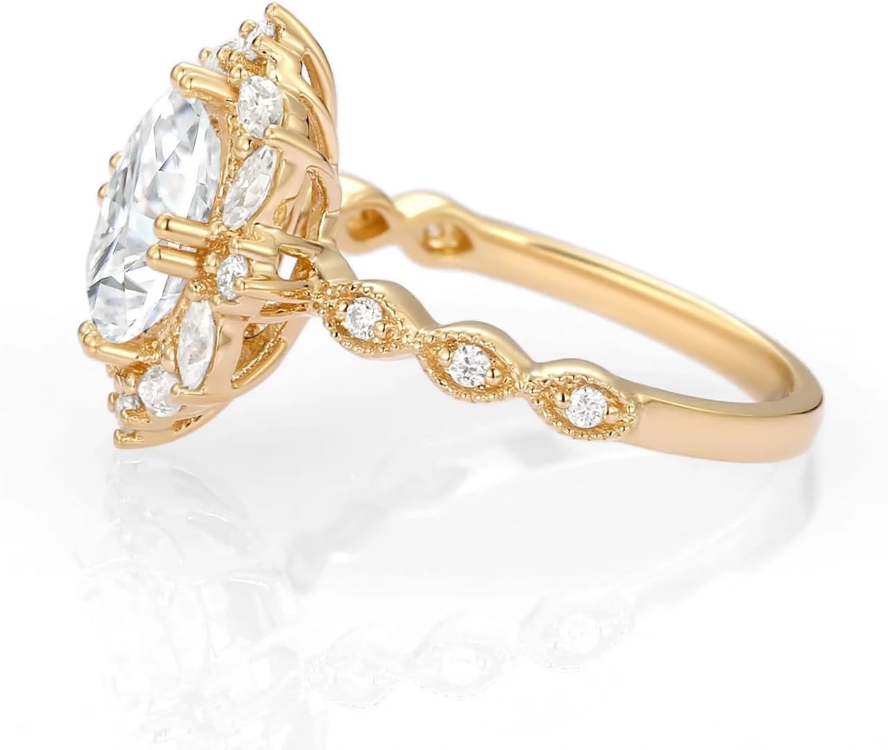 1.5 Carat (ctw) Oval Moissanite Engagement Rings for Women 10K 14K 18K Gold Vintage Promise Engagement Rings for Her