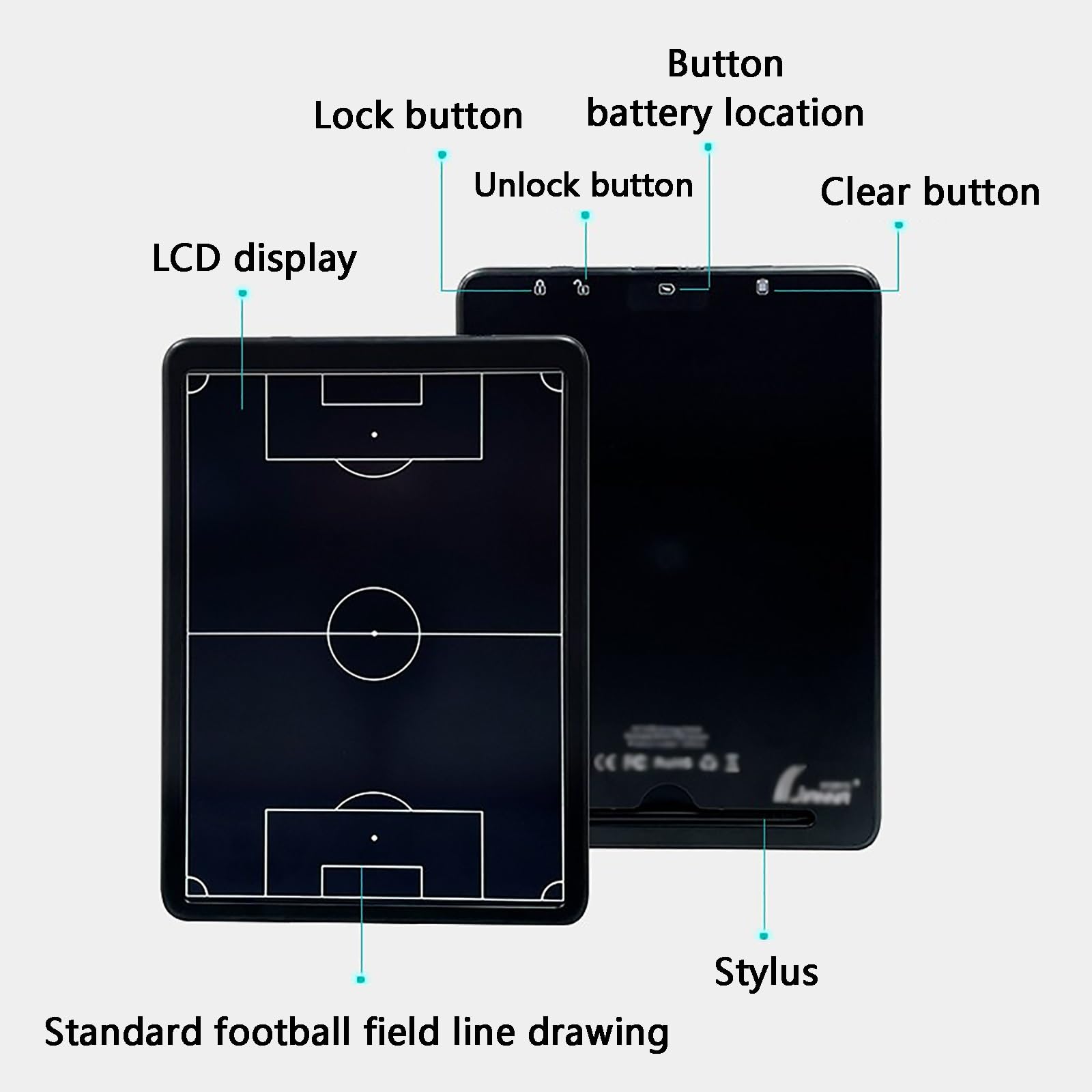 Pizarra LCD para Entrenamiento de Baloncesto, Pizarra Táctica Electrónica Magnética de Fútbol, con Bolígrafo de Inducción, Ligera y Portátil, para Entrenamiento Práctico(Black 2,Medium)