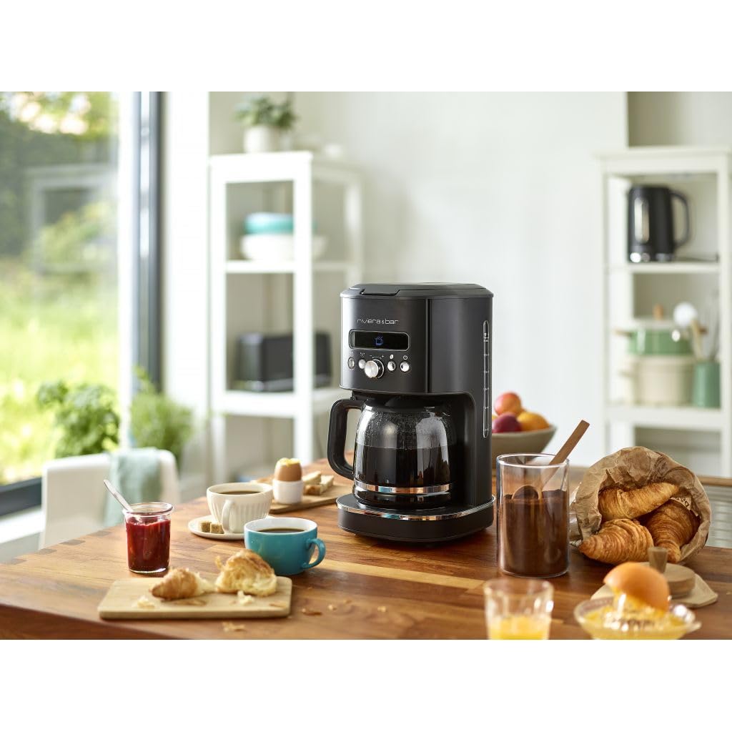 riviera&bar Cafetière Filtre Programmable 1,8L - Chauffe Rapide 950W - Écran LCD, Départ Différé 24h - Système Stop-Gouttes, Alerte Détartrage - Black Satin