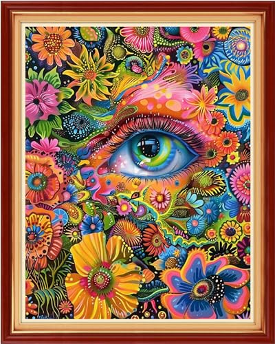 Image of Findvoor Stamped Cross Stitch Kits for Beginners Full Range of Cross Stitching Embroidery Pattern for Adults, 11CT DIY Needlepoint Embroidery Starter Kits-Colorful Flower Eyes 16x20 inch