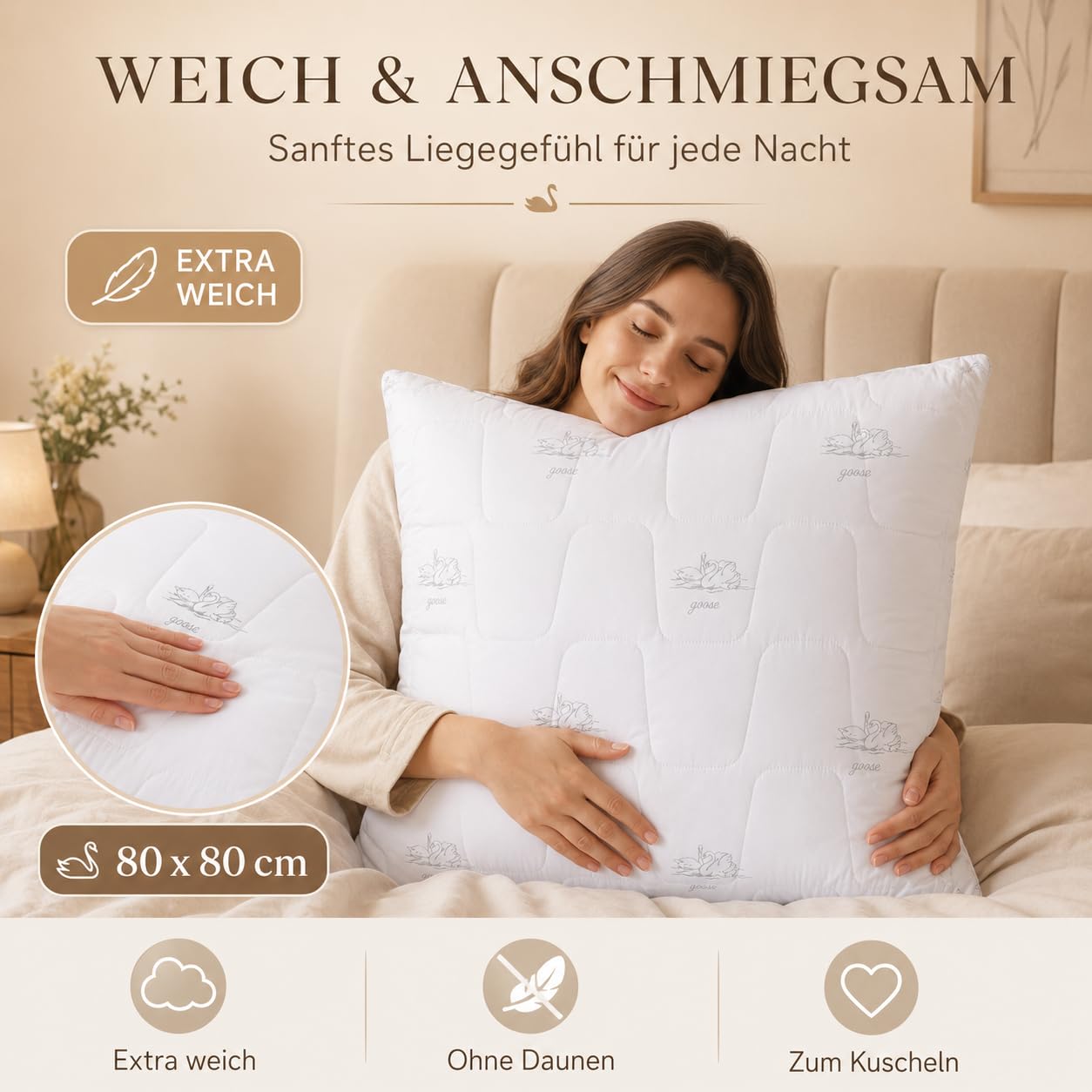 sei Design Kopfkissen 80x80 [ 2er Set ] Schlafkissen atmungsaktiv - gefüllt mit luxuriöse Mikrofaser- Kissen 80x80 Doppelpack - Sofa-Kissen Zierkissen für Couch Bett - waschbar Antiallergisch