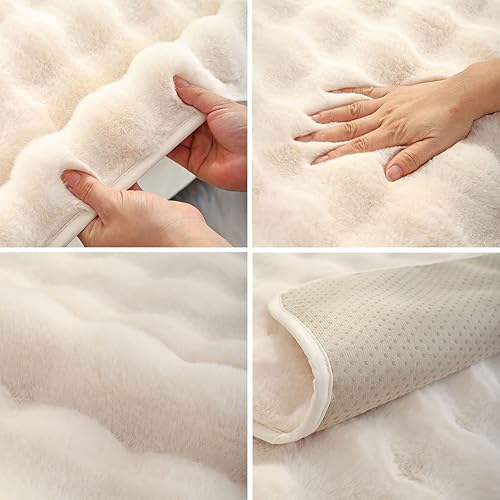 Miniatura 7 de Funda de sofá de piel sintética suave y cálida, gruesa y peluda, antideslizante, de color sólido, protector de muebles para niños, mascotas (crema,