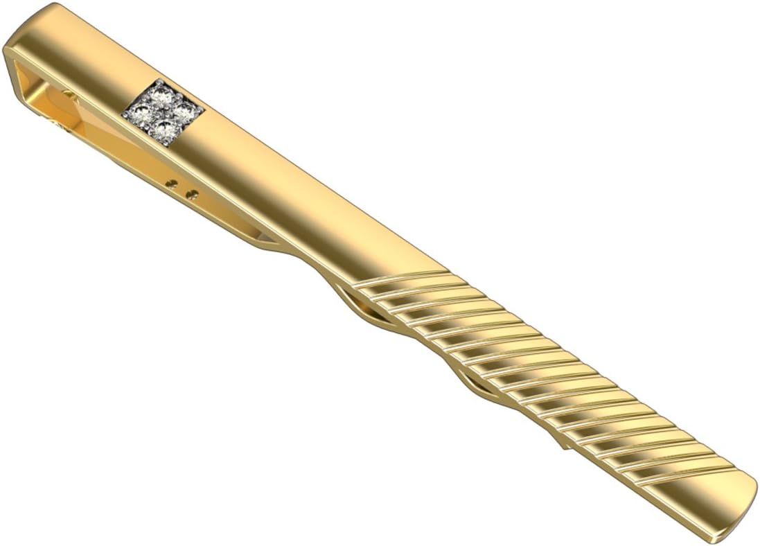 10k Yellow Gold Tie Pin Clip Solid Gold with 1/10 Carat Diamonds (tccw)