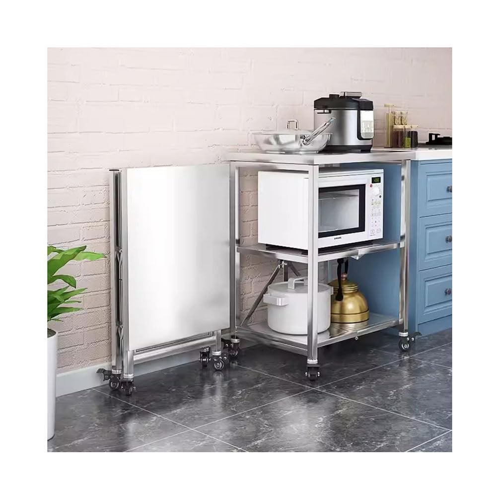 Tavolo pieghevole con scaffalatura mobile in acciaio inox, struttura in metallo stabile, tavolo da lavoro per esterni, carrello per barbecue, forno per pizza, 55 x 30 cm