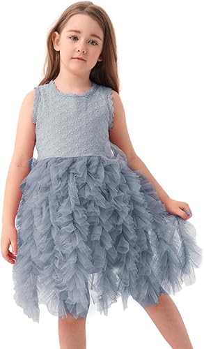 Miipat Vestido tutú para niñas pequeñas, con volantes, de tul sin mangas, vestido de fiesta de princesa