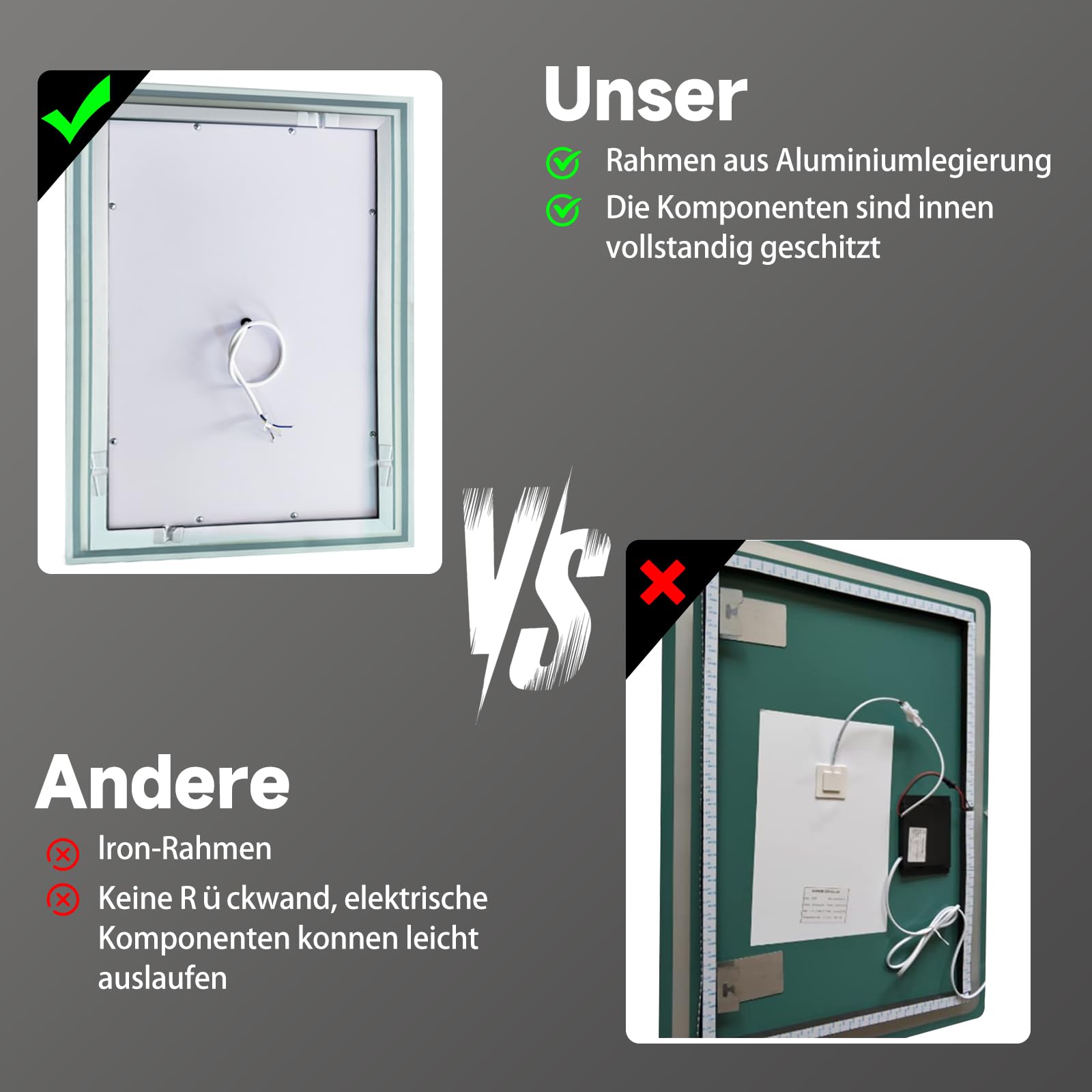 LED Bad Spiegel 80x60 cm mit Beleuchtung, 3 Lichtfarben & Dimmbar, Antibeschlag, Uhr & 3-fache Vergrößerung, Wandspiegel für Badezimmer