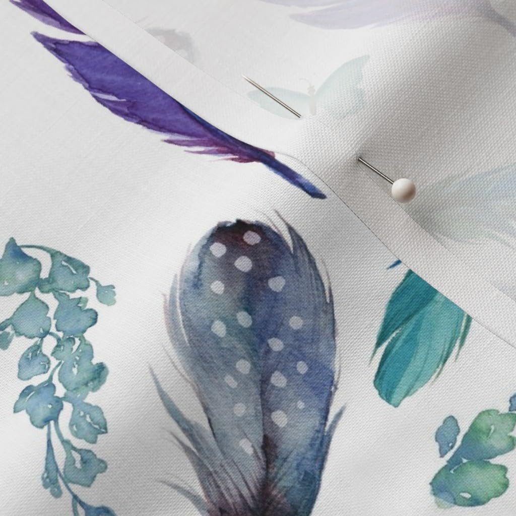 Spoonflower Fabric - Lilac Mermaid Feathers Florals Boho Butterfly Aqua Purple Printed on Petal Signature Cotton Fabric Fat Quarter - Sewing Quilting Apparel Crafts Decor