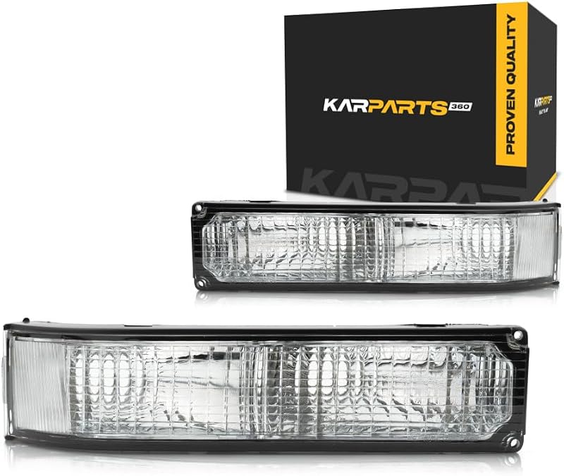 Para Chevy K1500 1988-1999 Señal de giro/Luz de estacionamiento del lado del conductor y del pasajero | Par | Lente y carcasa | Por debajo de la viga sellada | Lente transparente | Reemplazo para GM2520104, GM2521104 | 5974337, 5974338