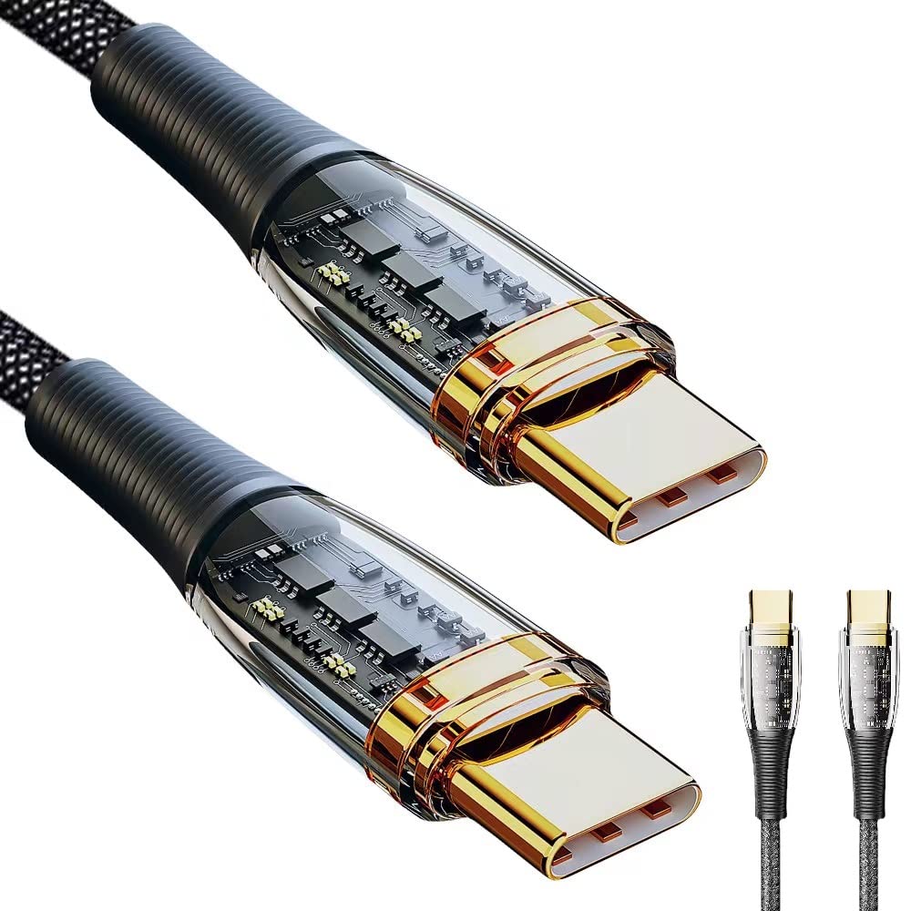USB C to USB C PD Fast Charging Cable 100W 6ft 4ft Type-C 2.0 for MacBook Pro Air, iPad Pro 2022 2021 iPad Air 5, Laptop, Galaxy S22, Note 20, Google Pixel, Switch, Surface Book, Transparent Shell
