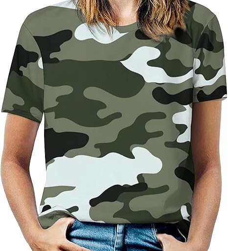 Amazon Co Jp Tシャツ レディース 迷彩柄 カモフラージュ ティーシャツ 半袖 T Shirt トップス シャツ 人気 吸汗 速乾 インナーシャツ 女性 夏服 カジュアル ラウンドネック ゆったり おしゃれ 快適 ファッション プリント 通気性 細身 着痩せ S 4xl ファッション