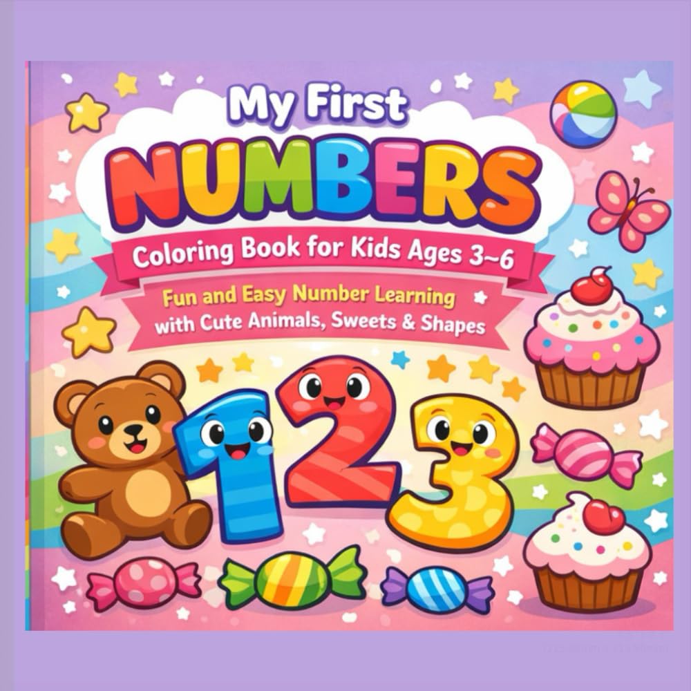 My First Numbers Coloring Book for Kids Ages 3–6: Fun and Easy Number Learning with Cute Animals, Sweets & Shapes | Preschool Counting Activity Book for Toddlers and Kindergarten Kids