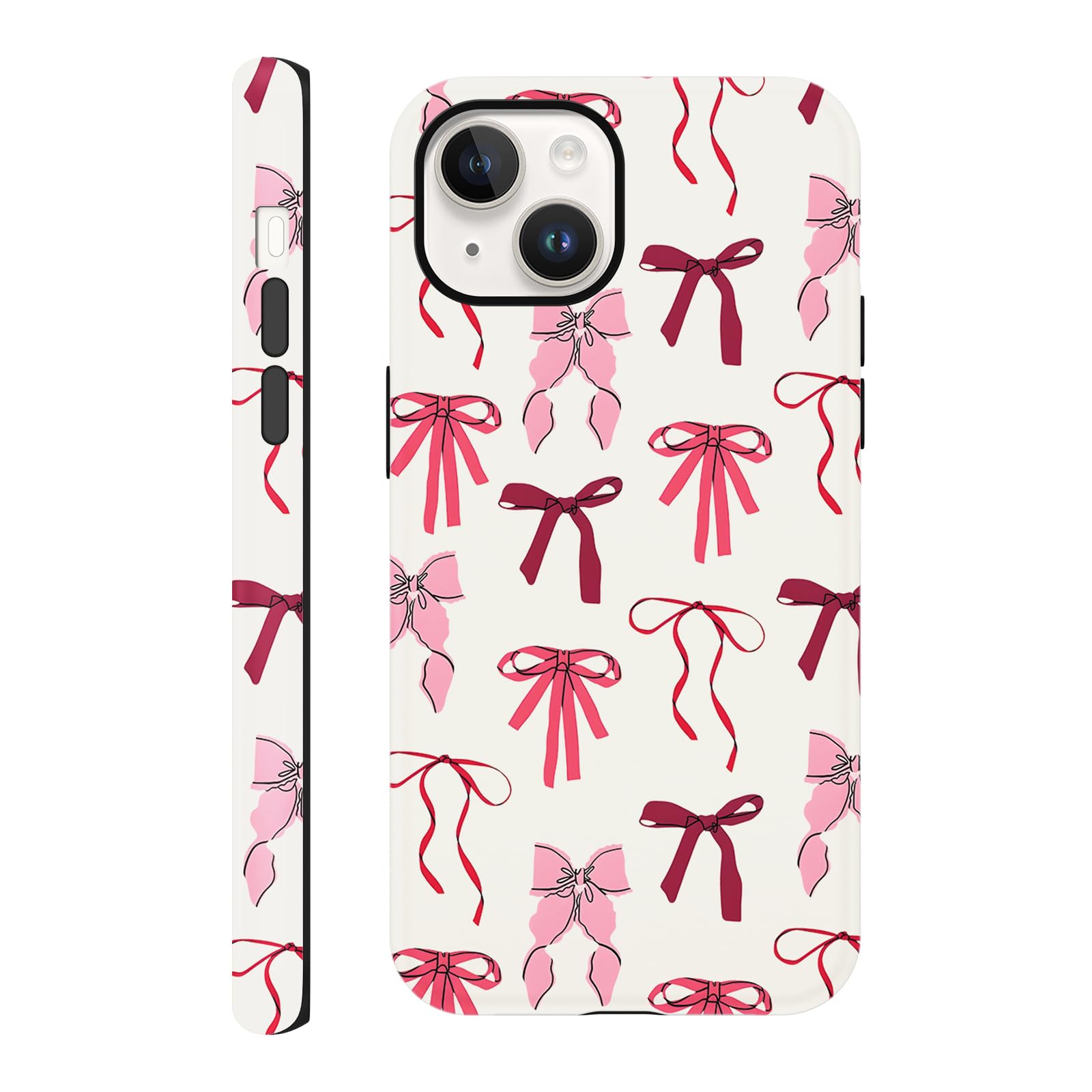 Yomjew Cute Bow Phone Case for iPhone 13 / iPhone 14 Case 6.1", Pink Aesthetic Coquette Preppy Ribbon Bowknot Pattern Print Design Matte Cover