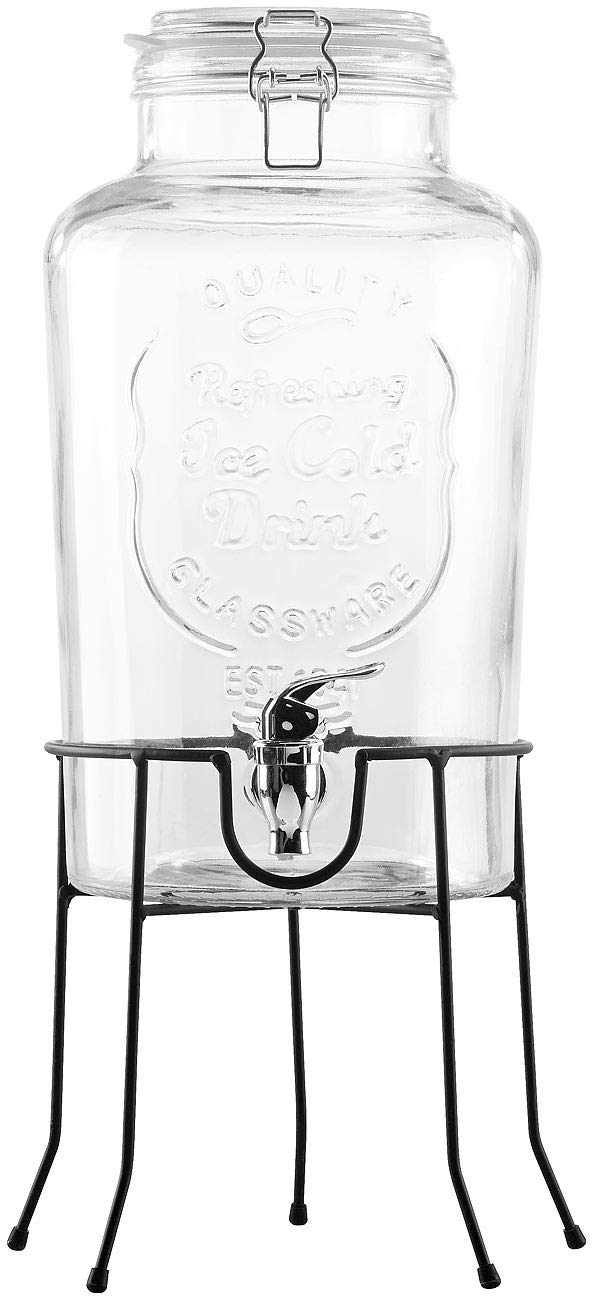 PEARL Trinkglas-mit-Deckel-Set: 2er-Set Getränkespender mit 6 Gläsern, 4 l & 6,5 l, Einmachglas-Look (Zapfhahnflaschen, Wassergläser, Bier)