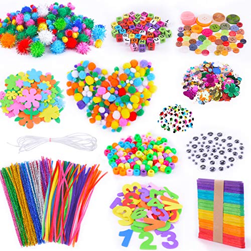 LEEHUR Arts and Crafts Supplies for Kids,1000+PCS DIY Assorted Craft Art Supply Kits for Toddlers Activities,Pipe Cleaners Pom Poms Googly Eyes Beads Sequins Buttons,Craft Gift Set for Kids Ages 4-10