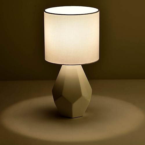 Miniatura 6 de Somniferous Lámpara de mesa de cerámica, lámparas de noche geométricas con pantalla de tela, moderna lámpara de mesita de noche pequeña para