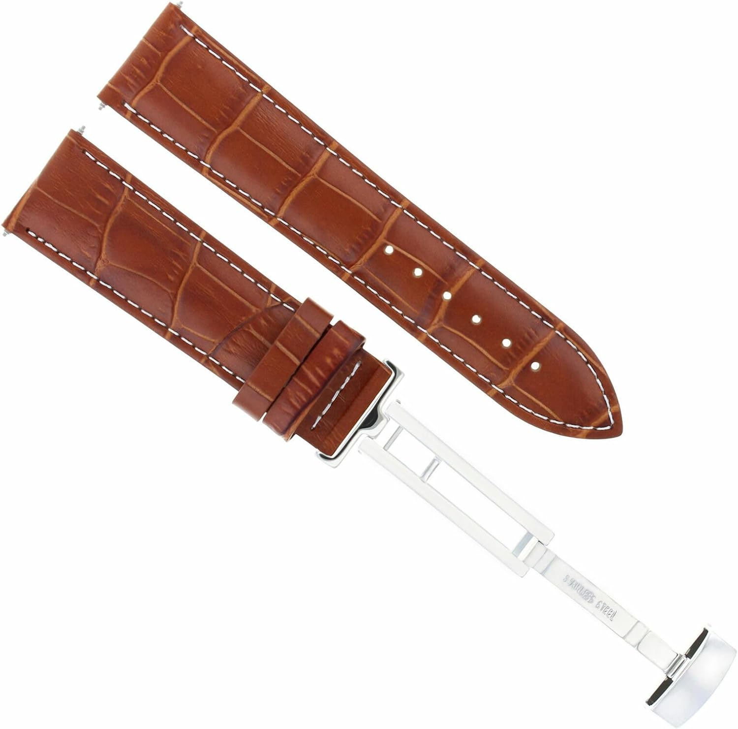 Ewatchparts 17-24mm Leather Watch Band Strap With Deployment Clasp Compatible With Cartier Tank Francaise