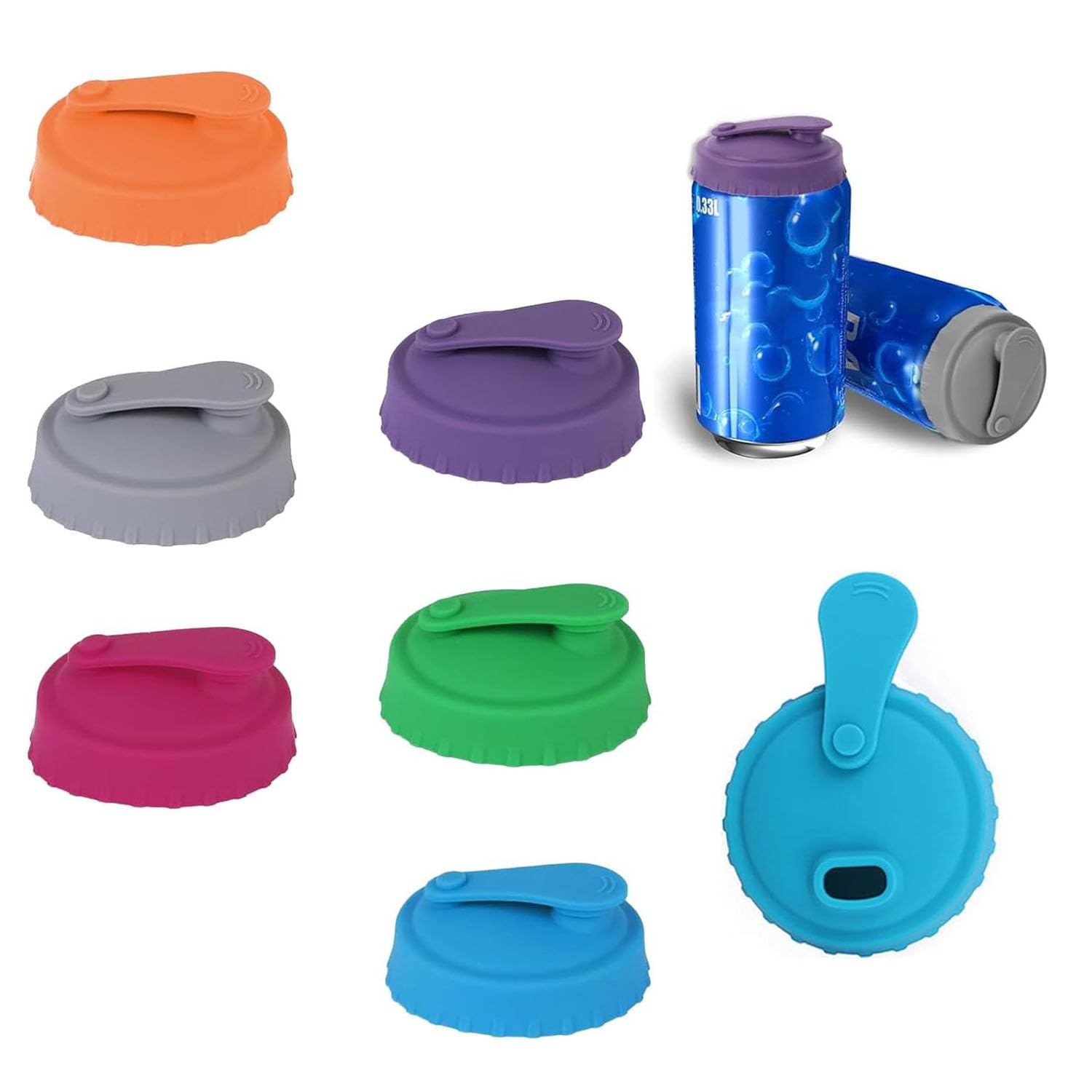 6PCS Silicone Can Covers for Drinks, Reusable Leak-Proof Can Lids for Standard Soda Cans, Spill-Proof Beer Can Covers with Straw Slot, BPA-Free Can Toppers for Juice Cola