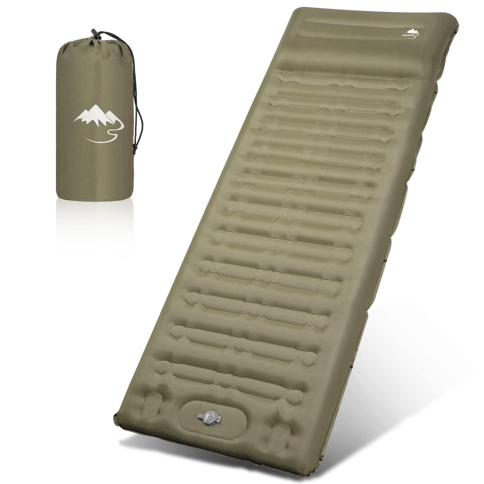 IEEILULU Esterilla Camping Autoinflable, Colchoneta de Camping con Almohada, Impermeable, Ligera, Colchoneta de Dormir, Colchoneta Inflable para Acampar, Senderismo, Pesca y Viajes (Verde Oscuro)