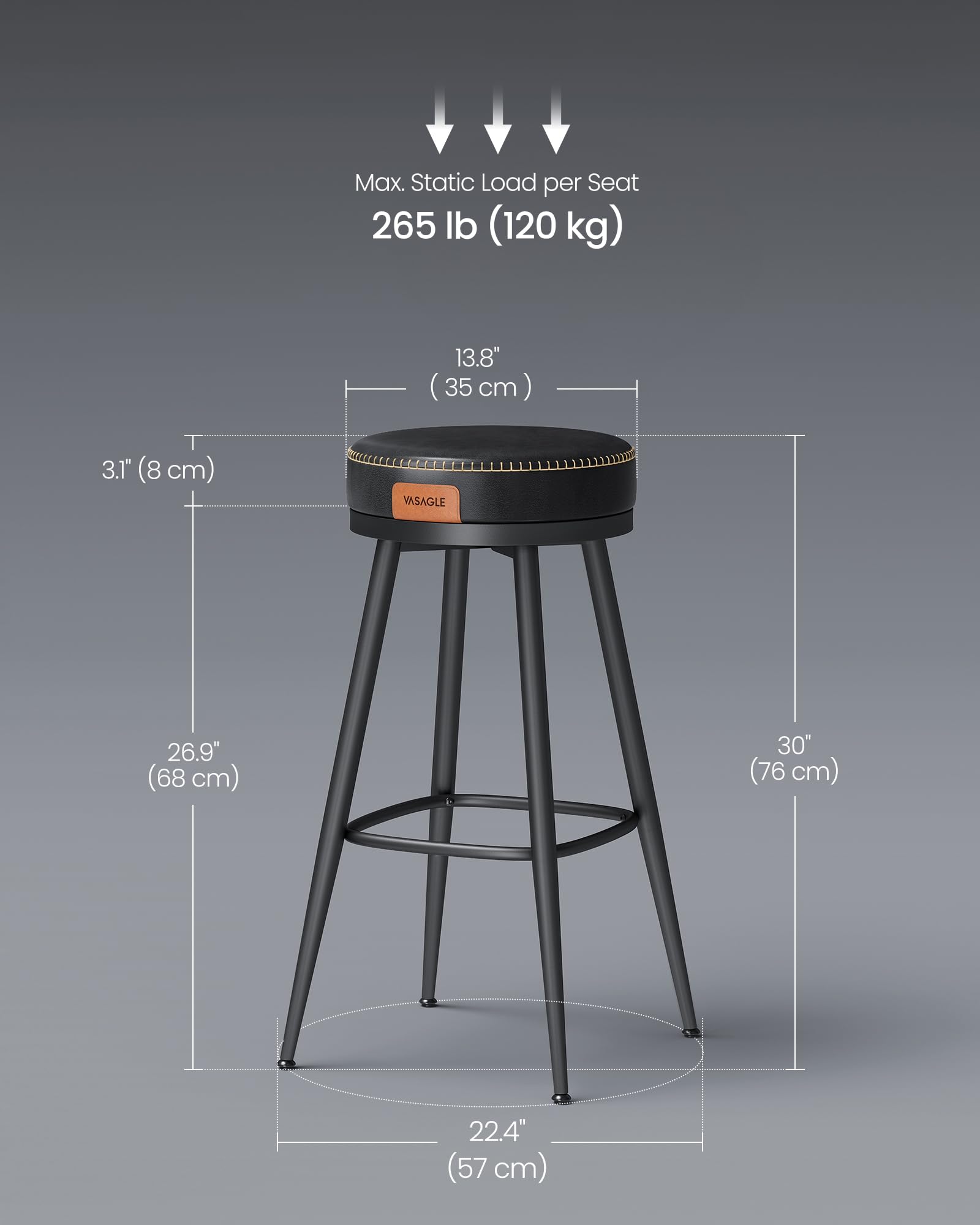 Amazon｜VASAGLE バースツール 2個セット バーチェア ブラック