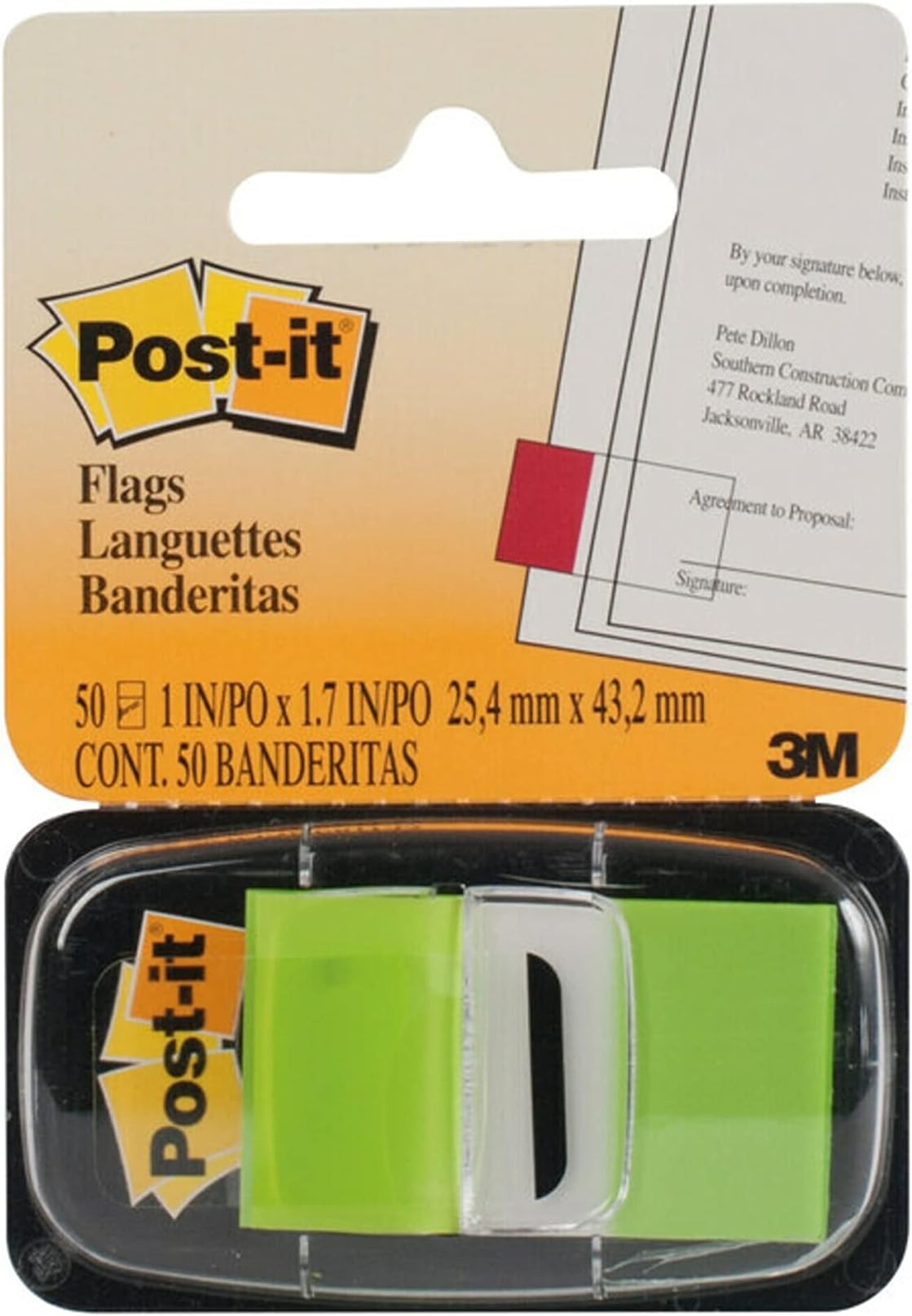 Post-itFlags, Bright Green, 1 Inch Wide, 50 per Dispenser, 1 Dispenser per Pack (680-22 (36))
