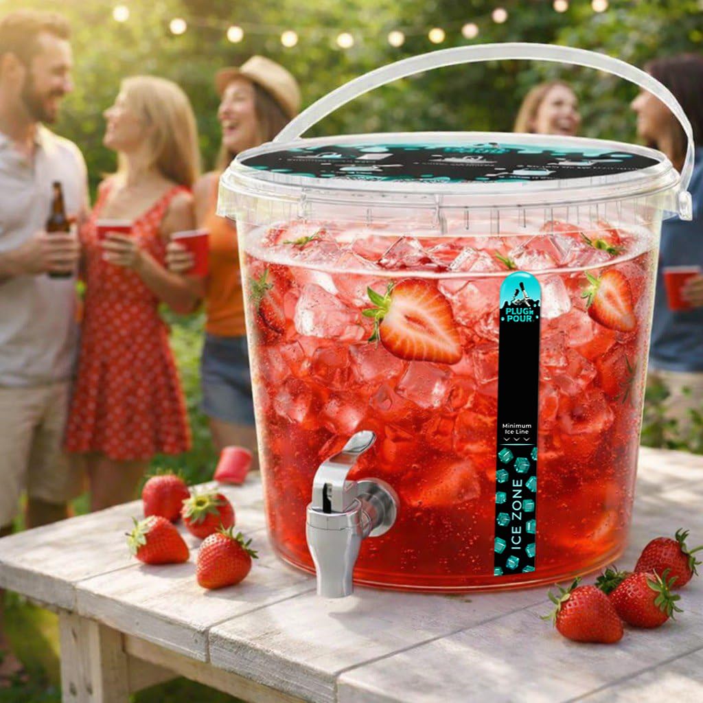Fertiger Cocktail mit Alkohol – Berry Punch | Cocktail Set mit 5L Getränkespender zum Einschenken | Party Set | ca.11,9% Vol. | Plug'N'Pour