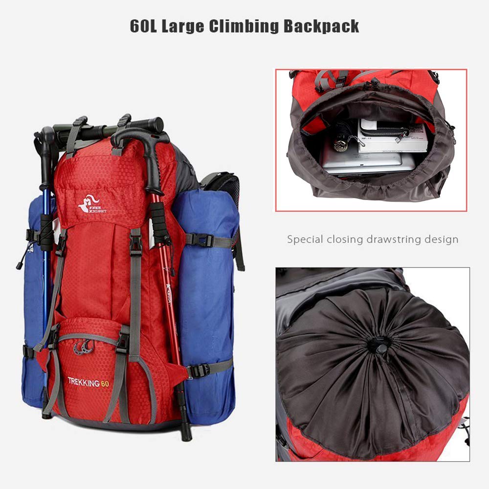 Sac à dos imperméable ultra léger de 60 L pour escalade, pêche, voyage, randonnée, camping, extérieur avec housse de pluie