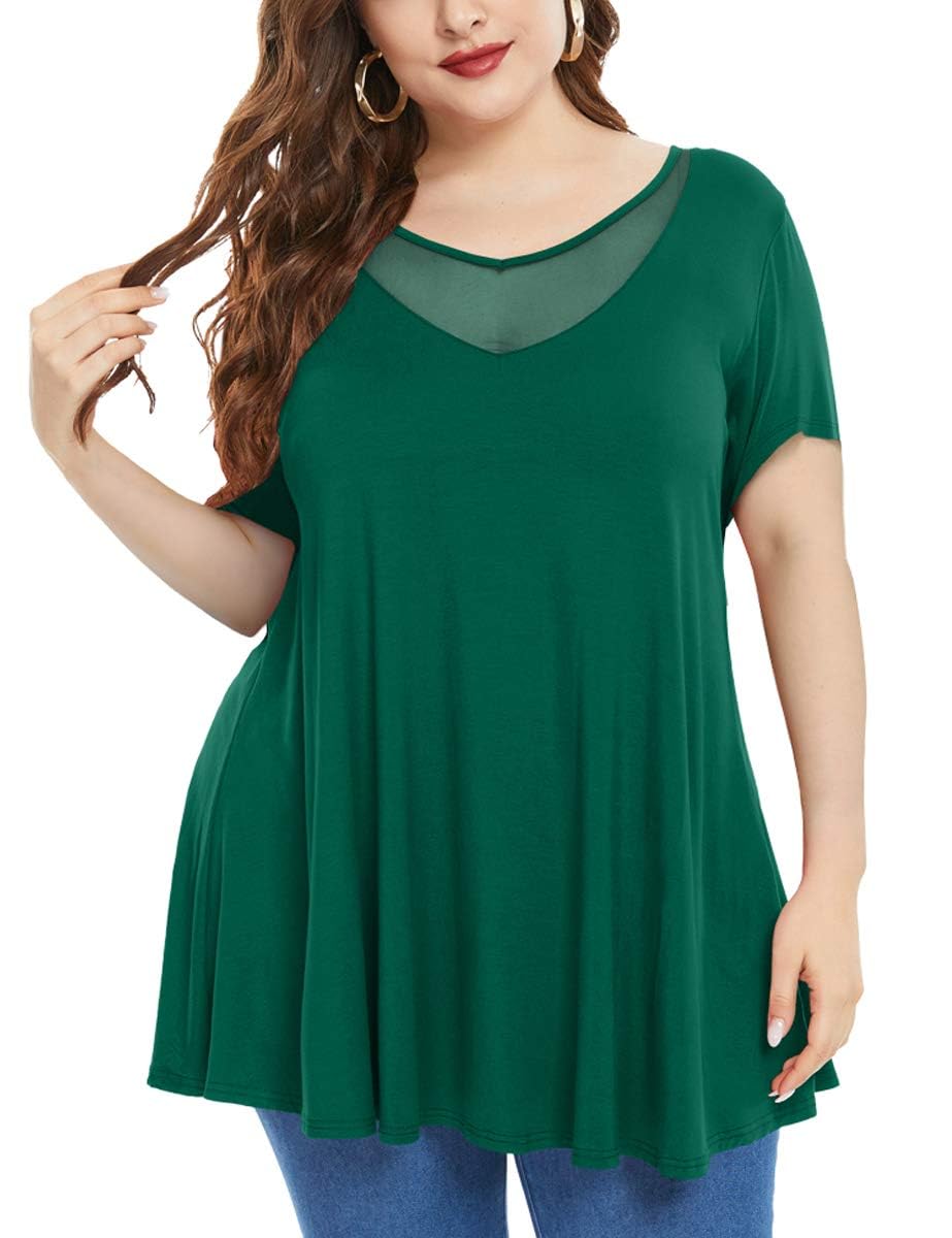 MONNURO Womens Plus Size Tops Sexy V Neck Summer Basic Casual T-Shirt Short Sleeve Tunics for Legging