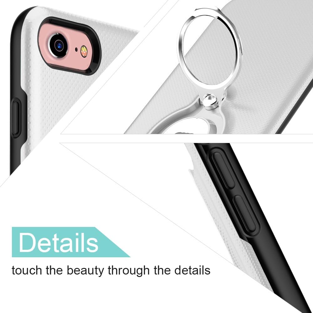 ICONFLANG iPhone 8 Case, iPhone 7 Case, 360 Degree Rotating Ring Kickstand Case Shockproof Impact Protection Function Can Work with Magnetic Car Mount case 2018 - White Black …