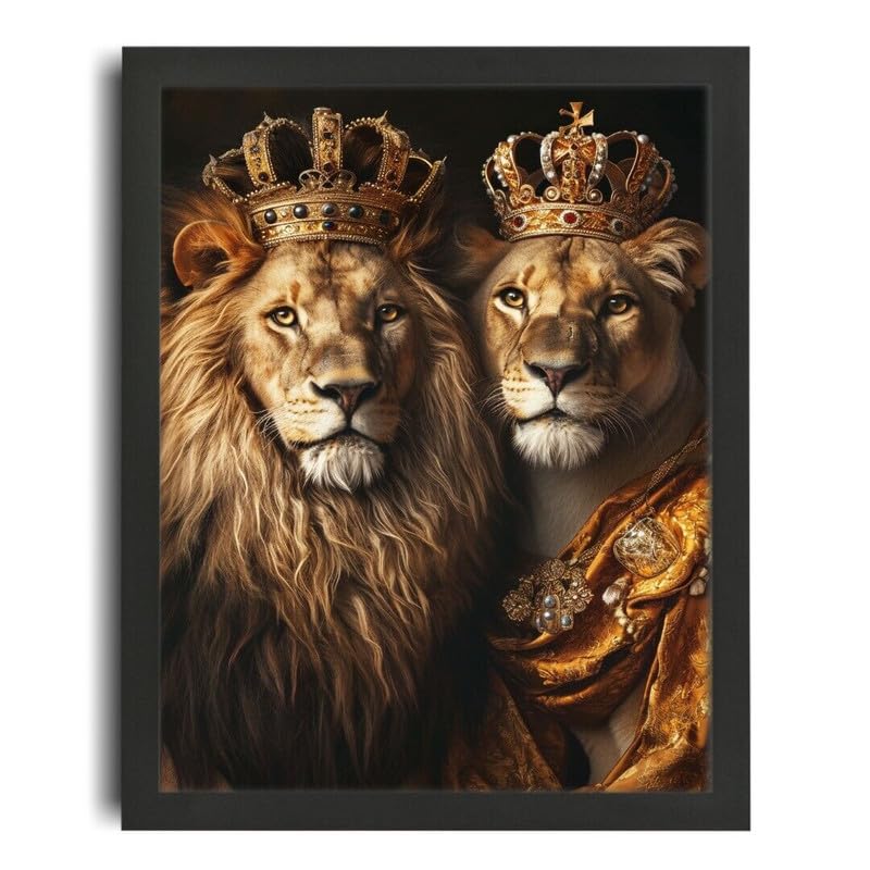 Tableau Lion et Lionne A0 Poster Impression Sur Toile King And Queen Of The Jungle Painting Art