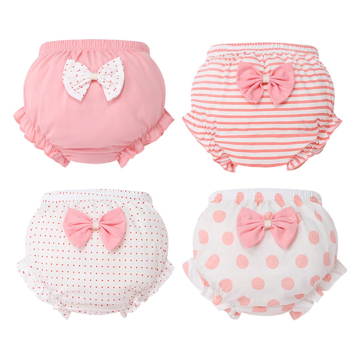 Höschen Packung mit 4 Baby Mädchen Baumwolle Unterwäsche Unterhosen Rüsche Hose Bloomer Shorts mit Bowknot Baby Kleinkinder Windelhosen Sommer Unterwäsche 6 Monate-3 Jahre