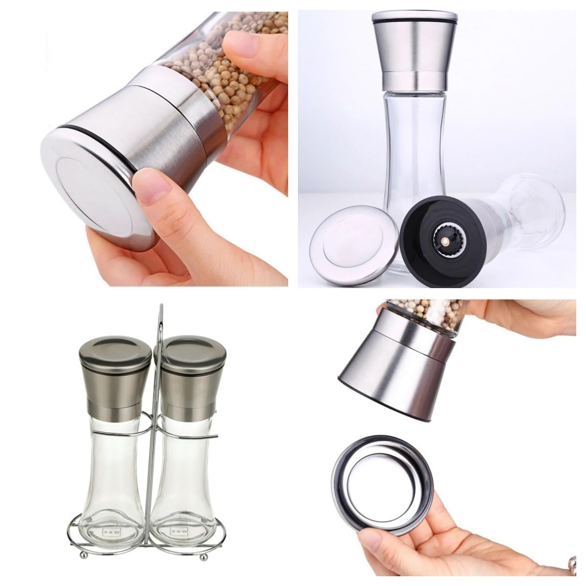 Amazon.co.jp: 塩コショウグラインダーセット お揃いのスタンド付き