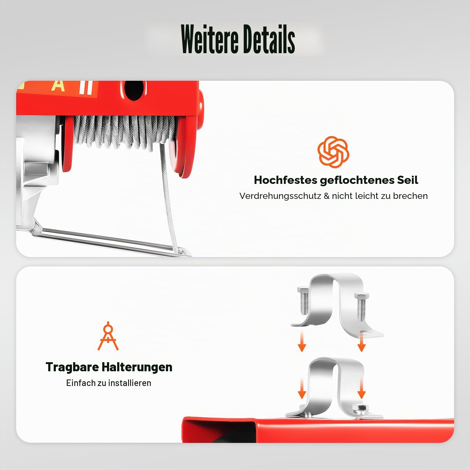 Elektrische Seilwinde, 800kg/1000kg Elektrischer Seilzug Flaschenzug Kran Hub Seilzug Motorwinde Seilhebezug Mit Fernbedienung Hebehöhe bis 12 m Seilaufzug (1000kg)