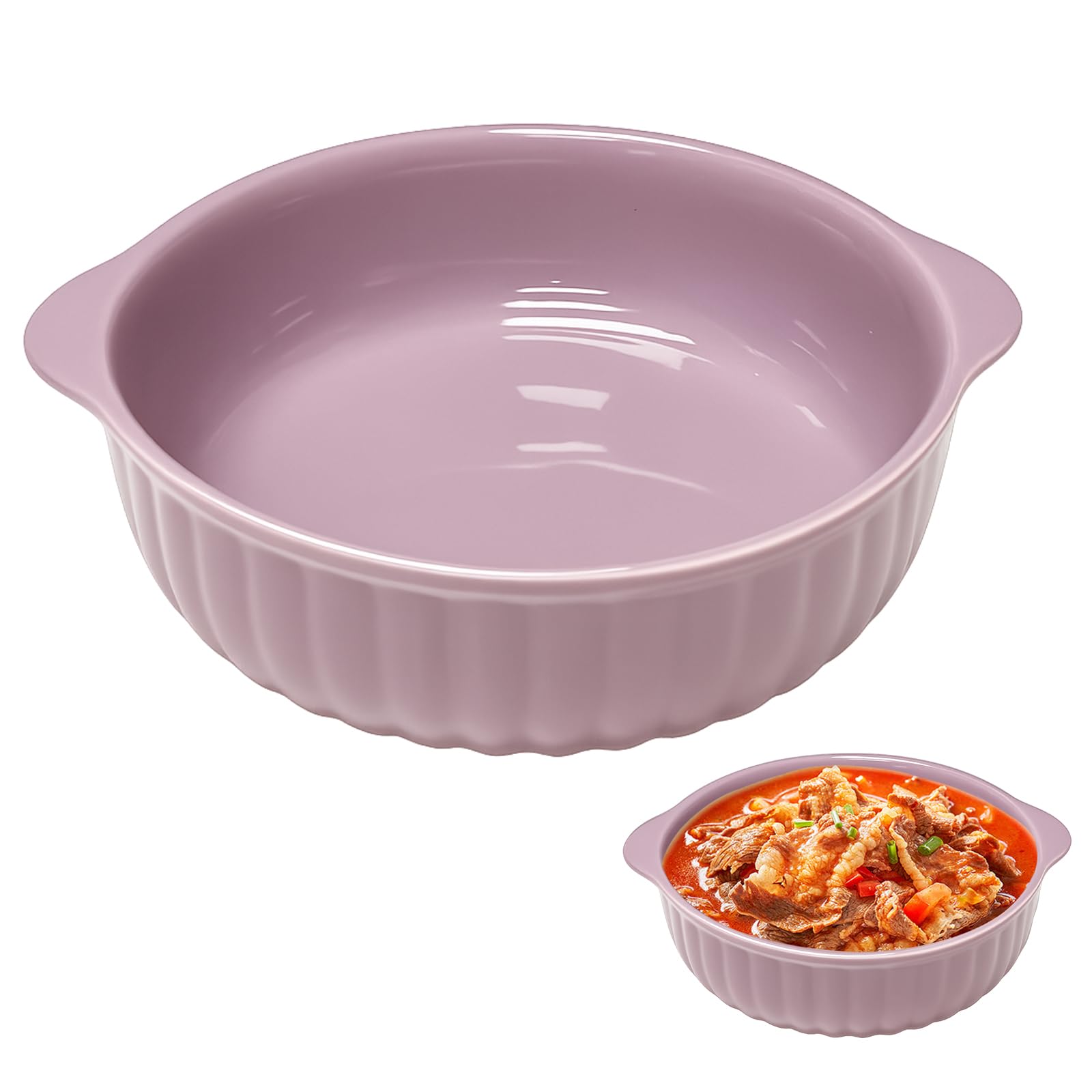 Forme à gratin ronde céramique émail lisse plat cuisson air fryer violet clair