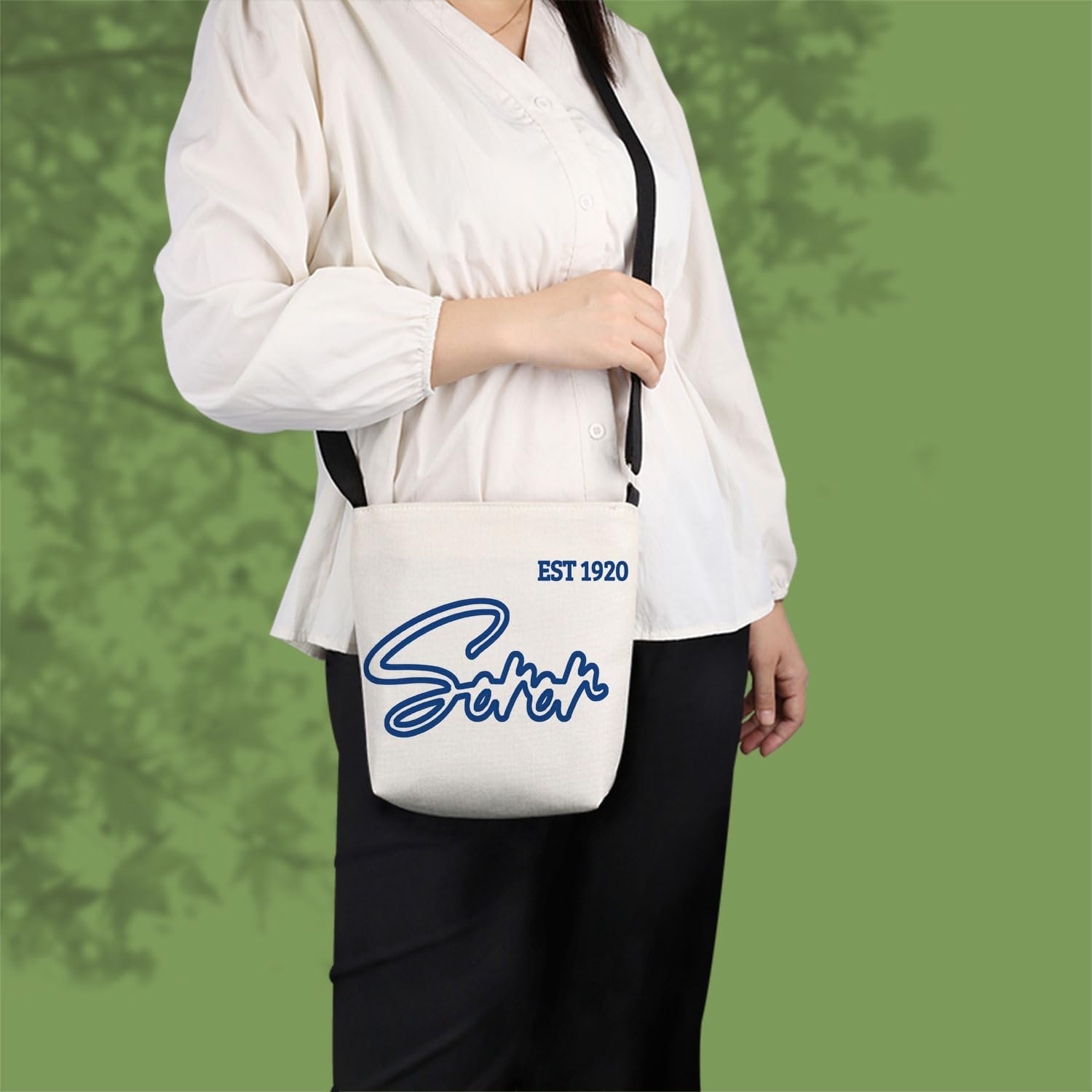 Soror 1920 Print Canvas Crossbody Bag, Adjustable Strap Lightweight Purse with Top Zipper & Inner Pocket, Daily Shoulder Bag Gift for Women - Image 5