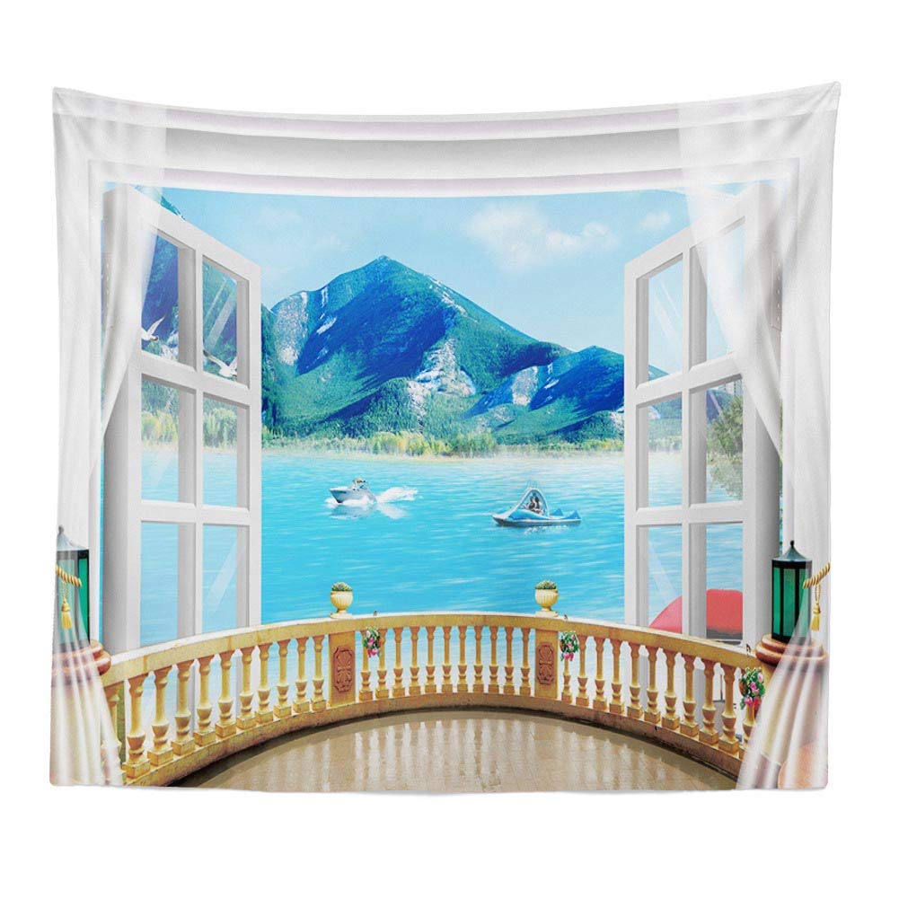 BOYOUTH Tapestry Wall Hanging,Scenery on the Terrace of the Sea View Room Digital Print Wall Tapestry Home Decor,59.1" Wide By 51.2" High
