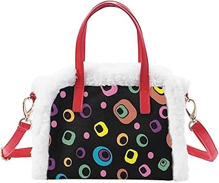 ALALAL Borsa a tracolla astratta retrò anni '60 anni '70 cerchi quadrati borsa a tracolla messenger con tracolla in pelle staccabile per adolescenti donne