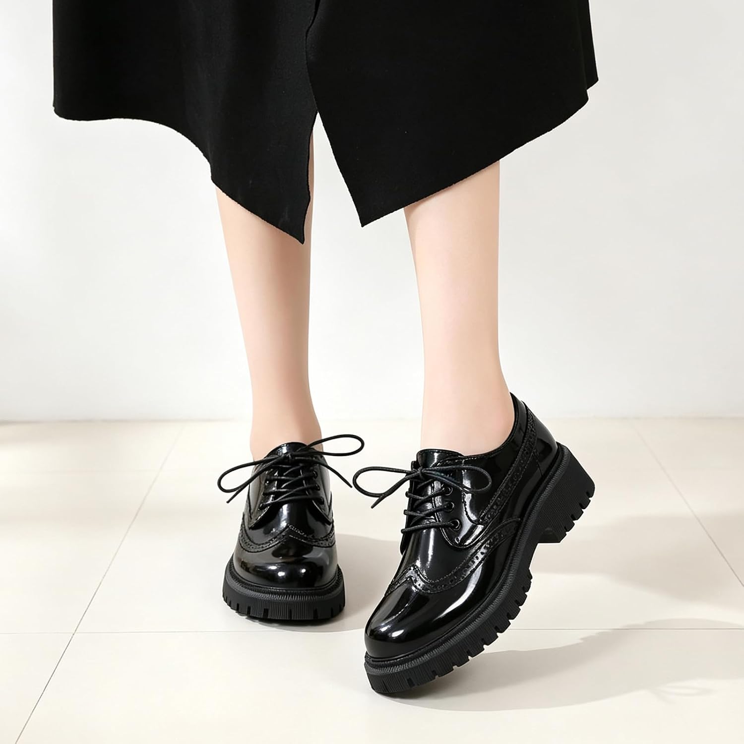 Oxford Shoes for Women Patent Platform Non‑Slip Work Dress Casual Shoes