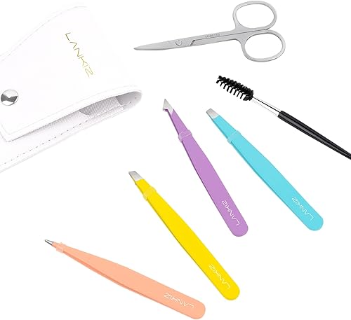 Miniatura 7 de LANKIZ Pinzas para el vello facial de las mujeres – Pinzas de cejas de acero inoxidable de precisión para hombres y mujeres, puntas inclinadas y
