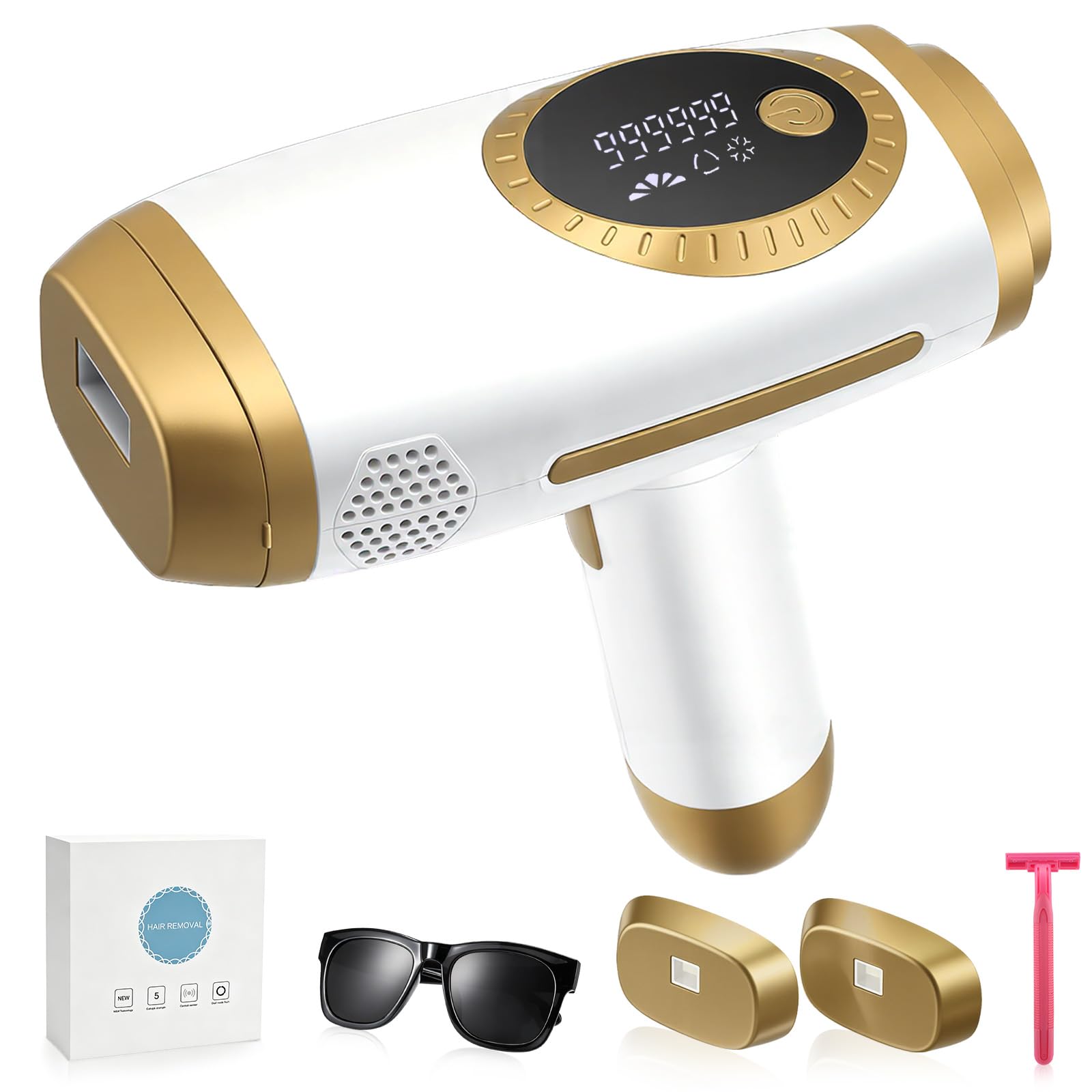 Epilateur electrique, 990 000 flashs, 5 niveaux d'énergie, 2 modes Automatique/Manuel, épilation laser, Impulsions lumineuses pour hommes et femmes, idéal pour le visage et le corps