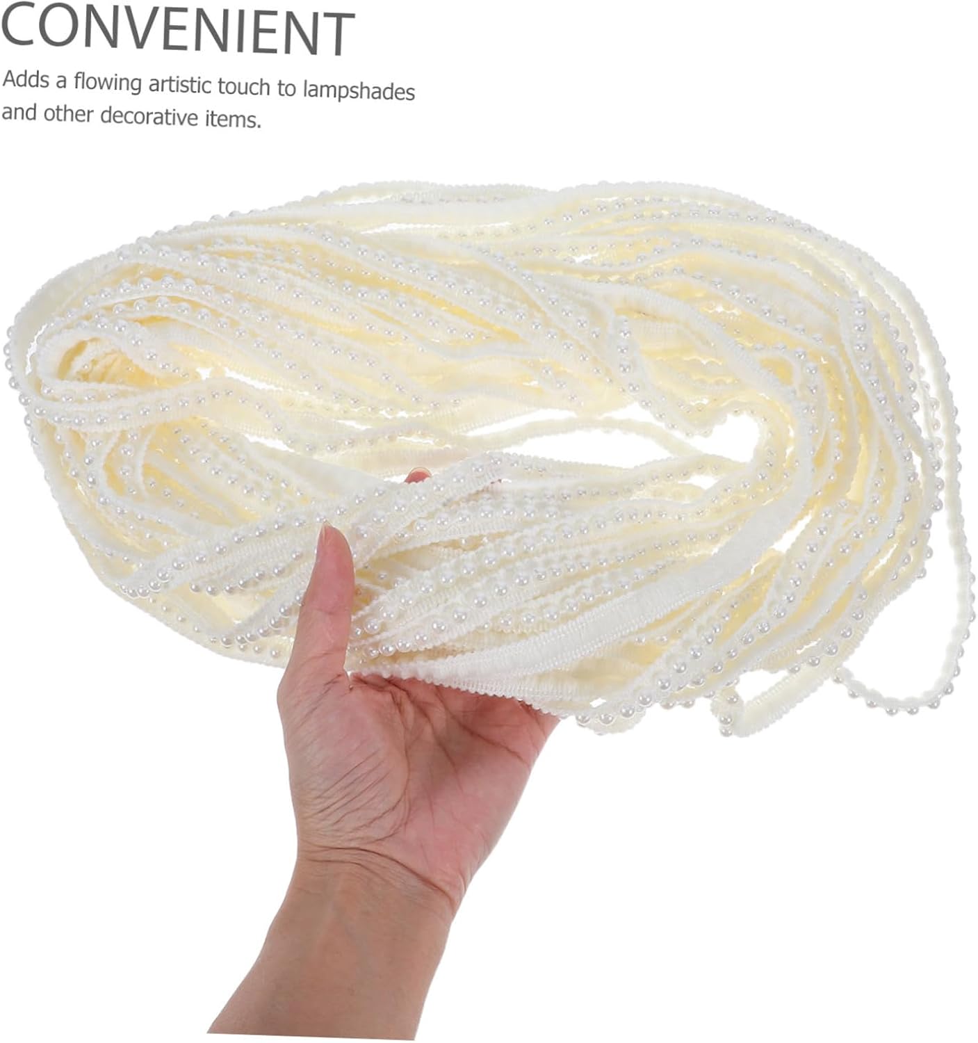 Faux Pearls Lace Ribbon Beaded Fringe Trim for DIY Sewing Crafts