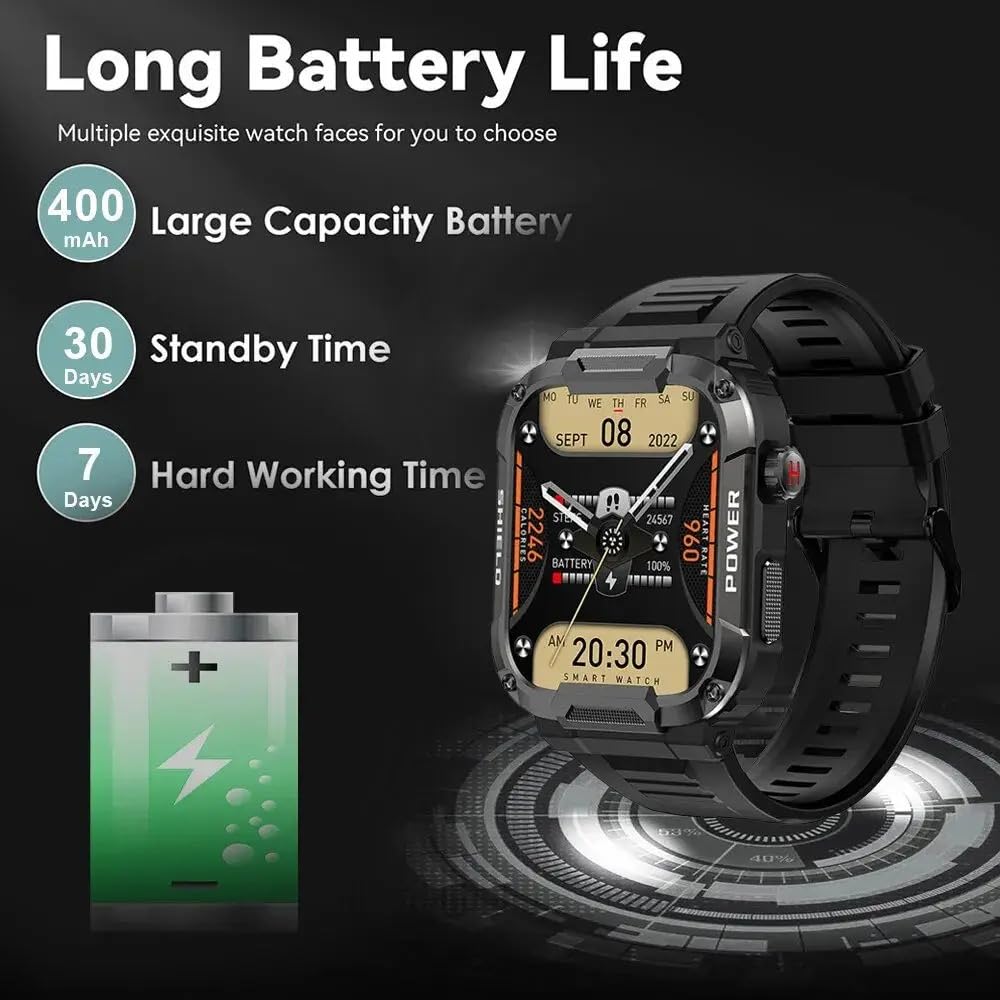 Smartwatch z pulsometrem, zegarek fitness dla mężczyzn, wodoodporny zegarek sportowy z wieloma trybami sportowymi, smartwatch z funkcją połączenia Bluetooth, długi czas pracy baterii, tracker