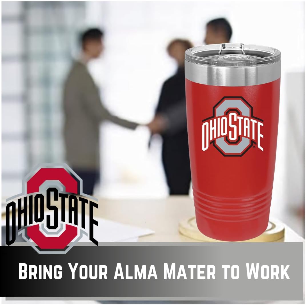 Ohio State University 20oz Stainless Steel Double Walled Red Beverage Tumbler with Acrylic Lid - College Gear for Playoff Season – For Office, Home or Auto – Show your Buckeye Pride - Image 9