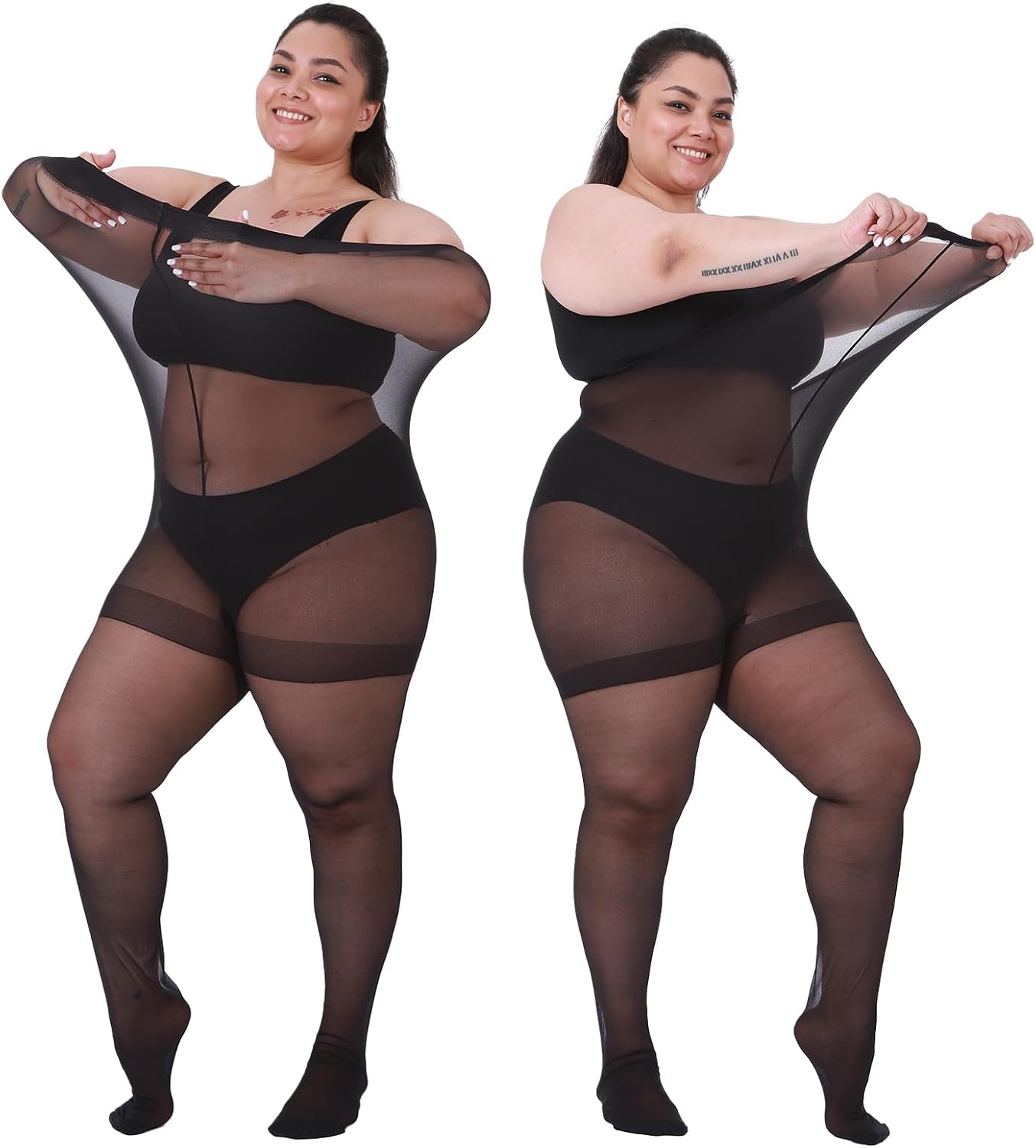LADYFAN 2 Pack Plus Size Pantyhose for Women – 30D Ultra-Sheer Control Top Tights Reinforced Toe & Waistband 7X-Large-8X-Large Black