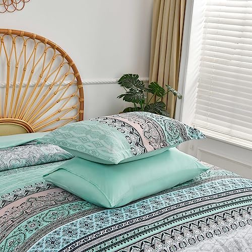 Image of Cottolester Boho Comforter Set King Size,8 Piece Bed in a Bag Sage Green Paisley Comforter and Sheet Set,Striped Bedding Set Soft Microfiber Complete Bedding Set