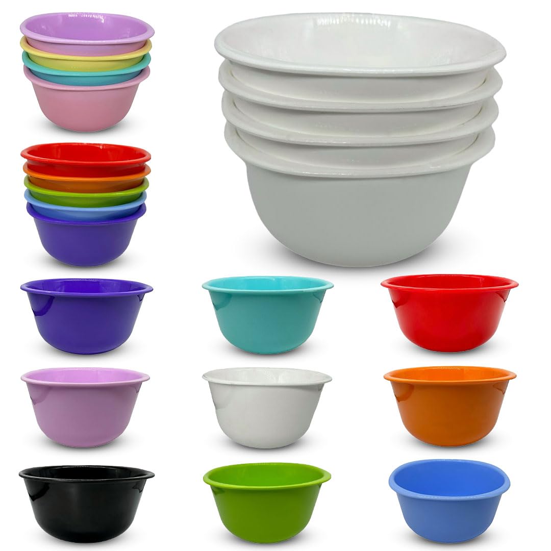 ECO Reusable Unbreakable Colourful Plastic Bowls Set of 4 Shatterproof 100% Food Safe Perfect for Camping, Indoor, Outdoor, and Picnic (White, Baby 400ml)